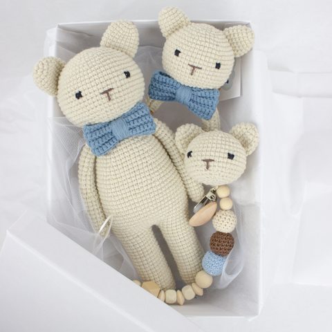 3 pc Bear Crochet Set - Baby Gif Box- Organic